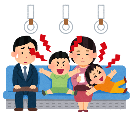 電車内で騒ぐ子供たちのイラスト