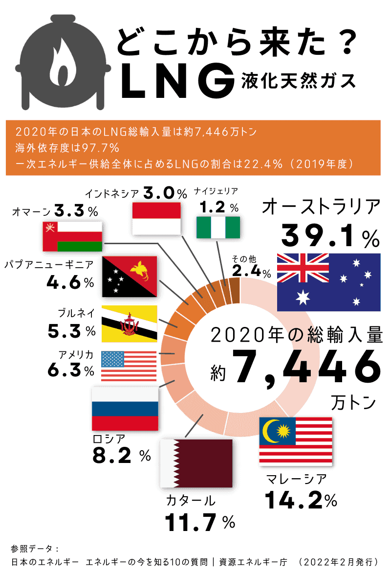 日本の天然ガスの輸入先割合（2020年）