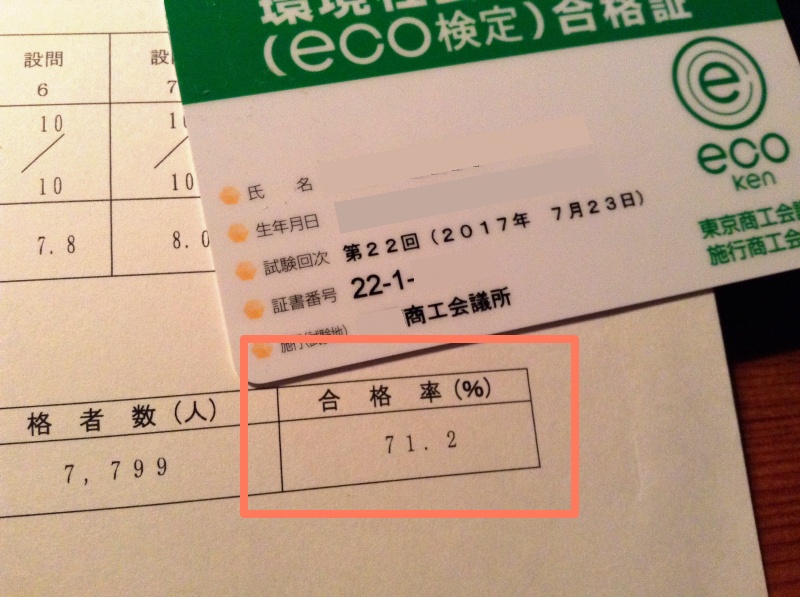 2017年7月eco検定の合格率